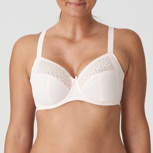 Front view of a woman wearing the Montara Full Cup Bra in Crystal Pink by Primadonna.