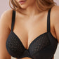 Front view of a woman wearing the Montara fuller bust plunge bra in Black by Primadonna.