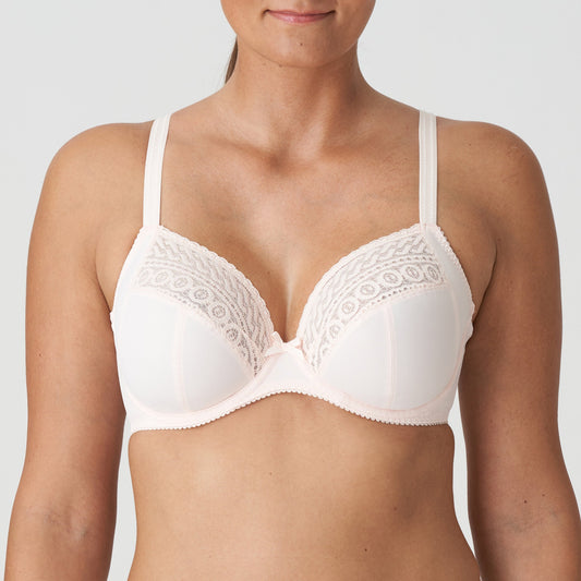 Front view of the Montara fuller bust plunge bra in Crystal Pink by Primadonna.