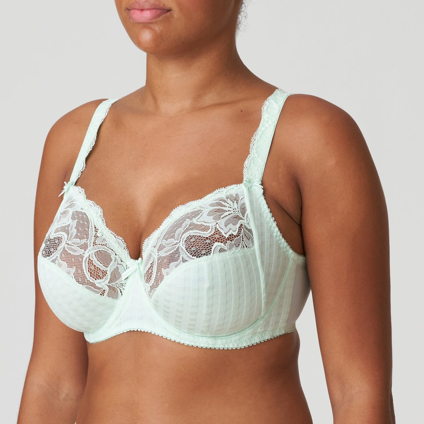 Side view of a woman wearing the DD+ Madison Full Cup Bra in Duck Egg by PrimaDonna.