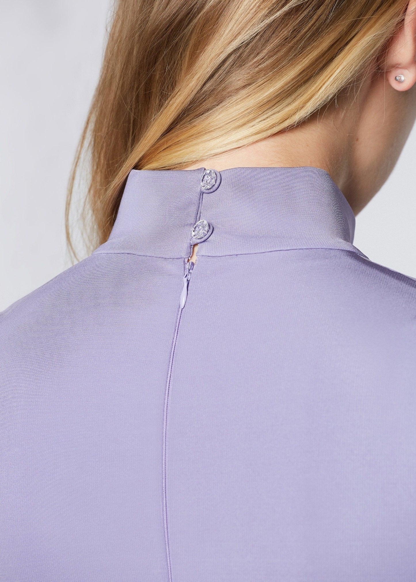 Diana dress button neck detail view.