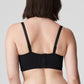 Back view of a woman wearing the Madison Longline Bra with plunging neckline in Black by PrimaDonna.