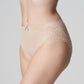 Side view of a woman wearing the Madison Full Brief panty with lace in Caffe Latte by PrimaDonna.