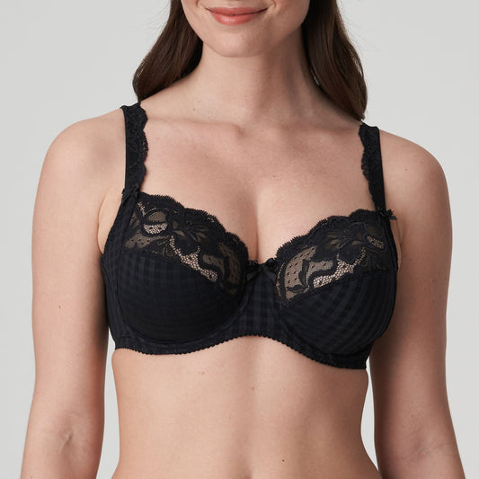 Front view of a woman wearing the DD+ Madison full cup bra in black by PrimaDonna.
