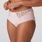 Side view of a woman wearing the Deauville high-waisted full brief with luxurious lace in Vintage Pink by Primadonna.