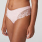 Side view of a woman wearing the Deauville Luxury Thong with elegant lace in Vintage Pink by Primadonna.