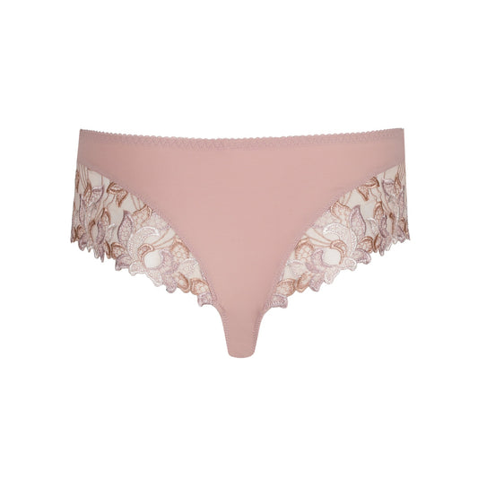 Back view of the Deauville Luxury Thong with elegant lace in Vintage Pink by Primadonna.
