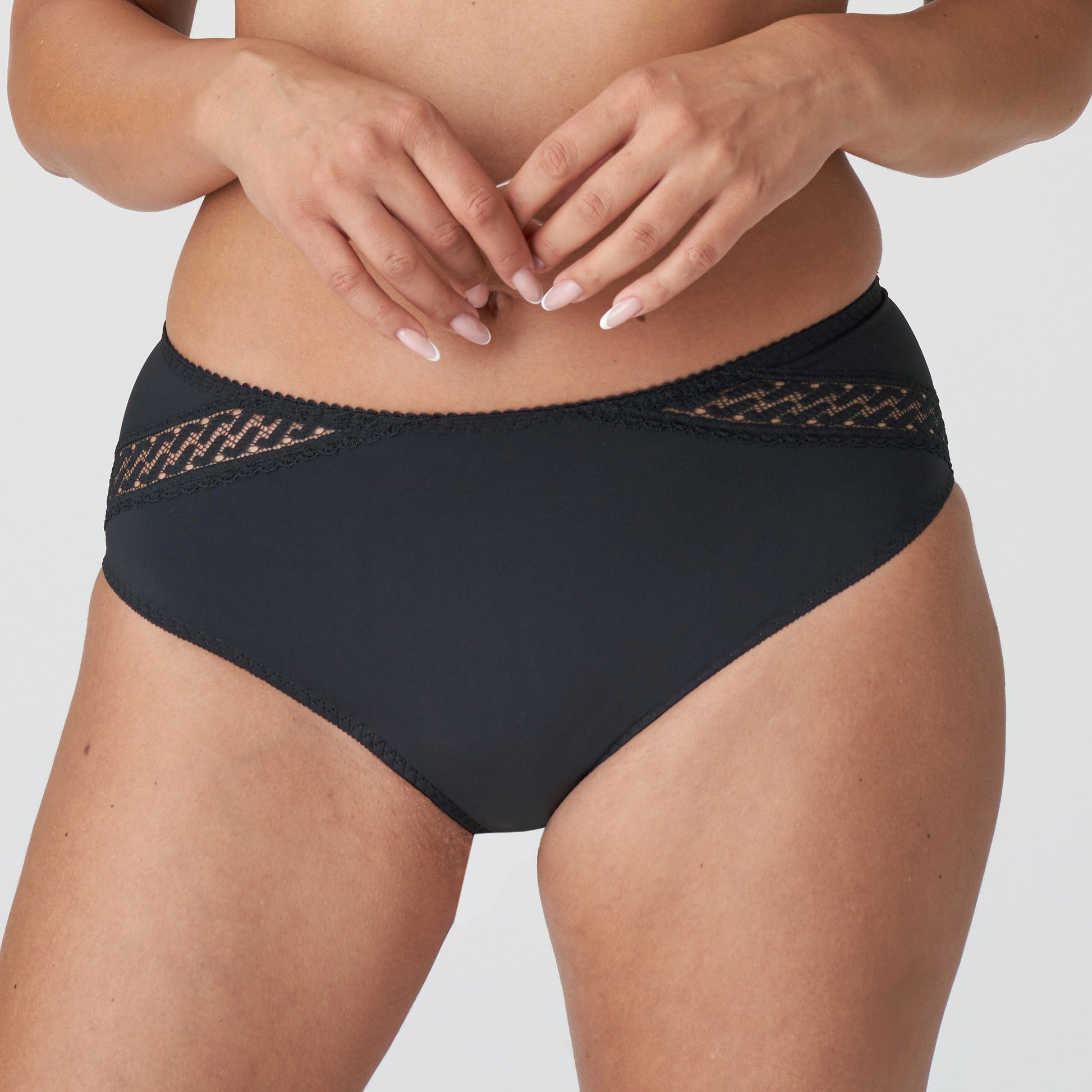 Front view of a woman wearing the Montara Full Brief panty in Black designed by PrimaDonna.