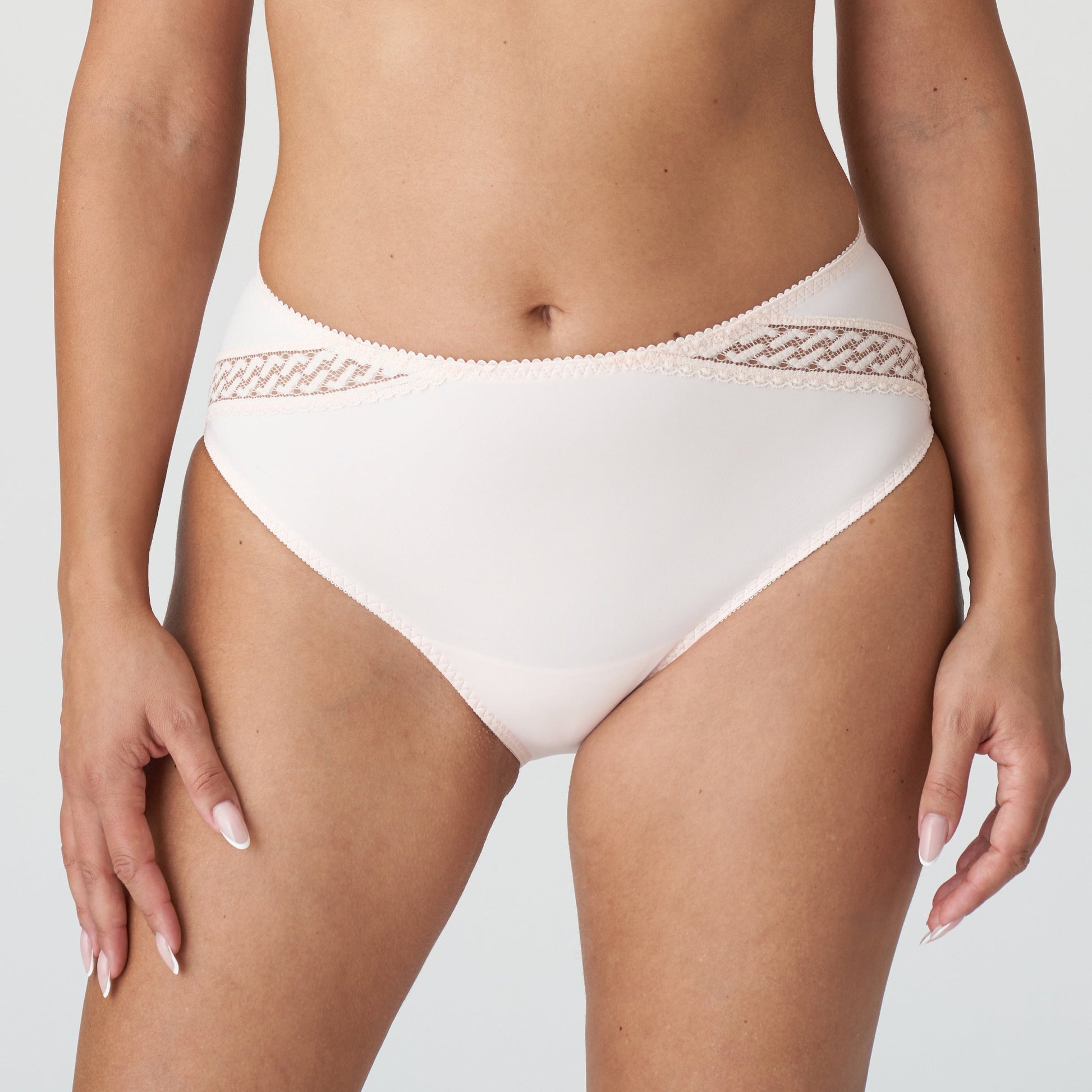 Front view of a woman wearing the Montara Full Brief in Crystal Pink designed by PrimaDonna.