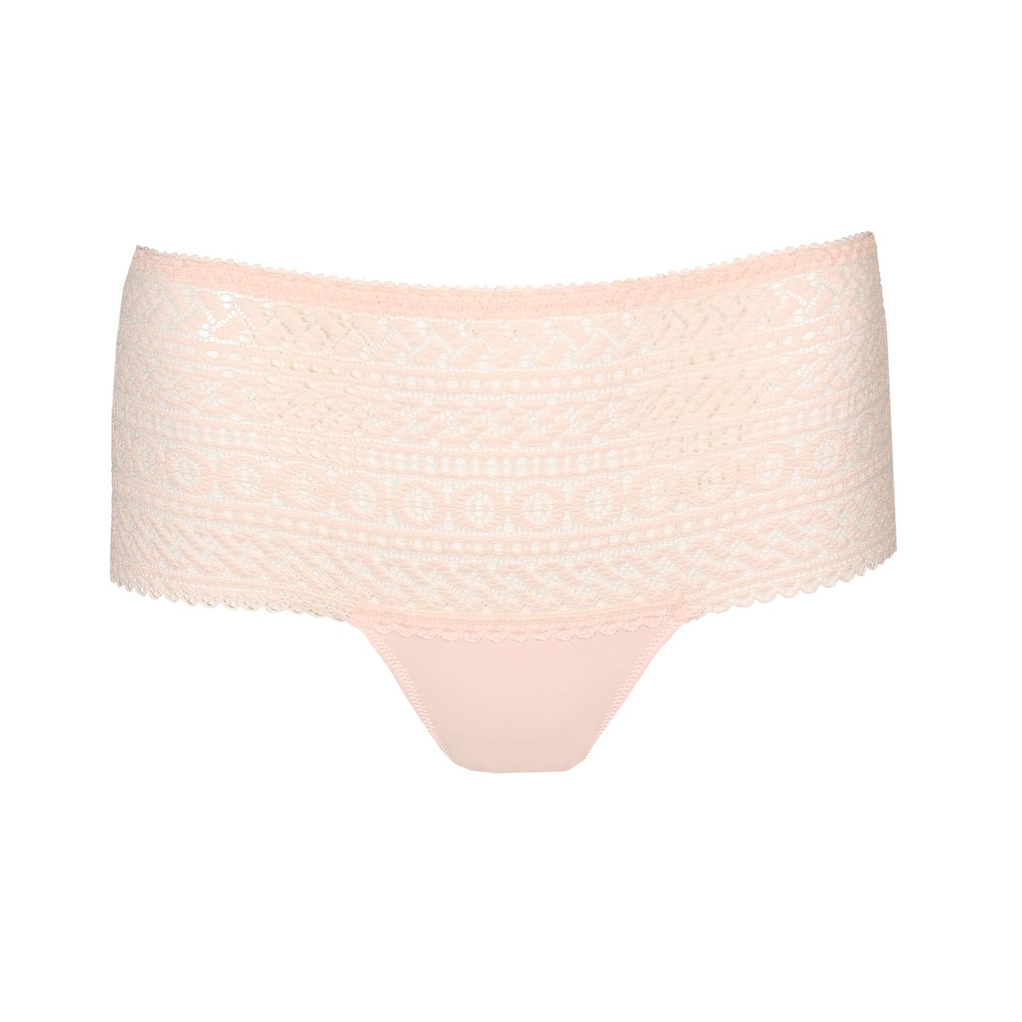 Front view of the Montara Luxury Thong with all over lace design in Crystal Pink by PrimaDonna.