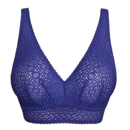 DD+ wireless longline full support bralette in blue lace by PrimaDonna.