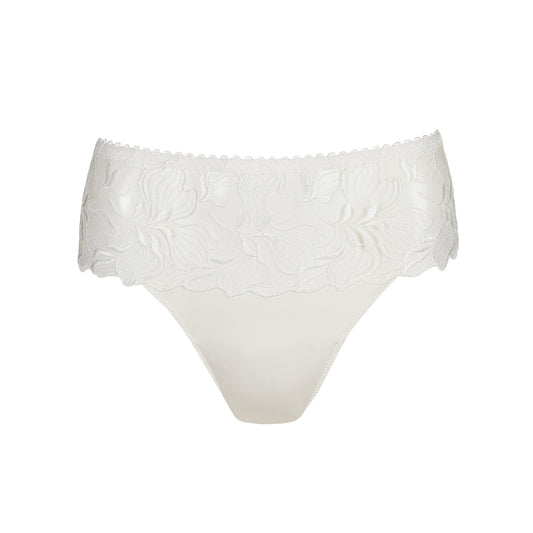 Front view of the Springdale Luxury Thong in White lace by Primadonna.