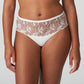 Front view of a woman wearing the Springdale Luxury Thong in White lace by Primadonna.