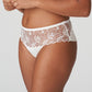 Side view of a woman wearing the Springdale Luxury Thong in White lace by Primadonna.