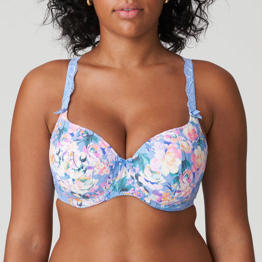 Front view of a woman wearing the Madison Moulded Cup Bra with light padding in Periwinkle Floral by Primadonna.