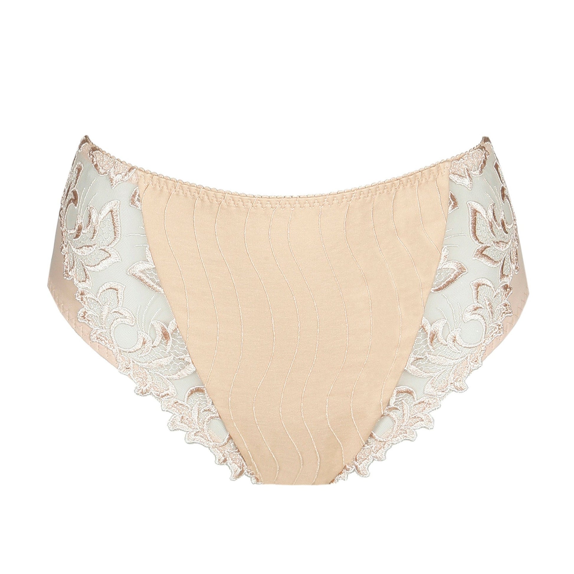 Deauville high-waisted full brief with luxurious lace in Caffe Latte by Primadonna.