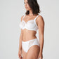 Side view of a woman wearing the Deauville full cup bra paired with the Deauville high-waisted full brief in White by Primadonna.