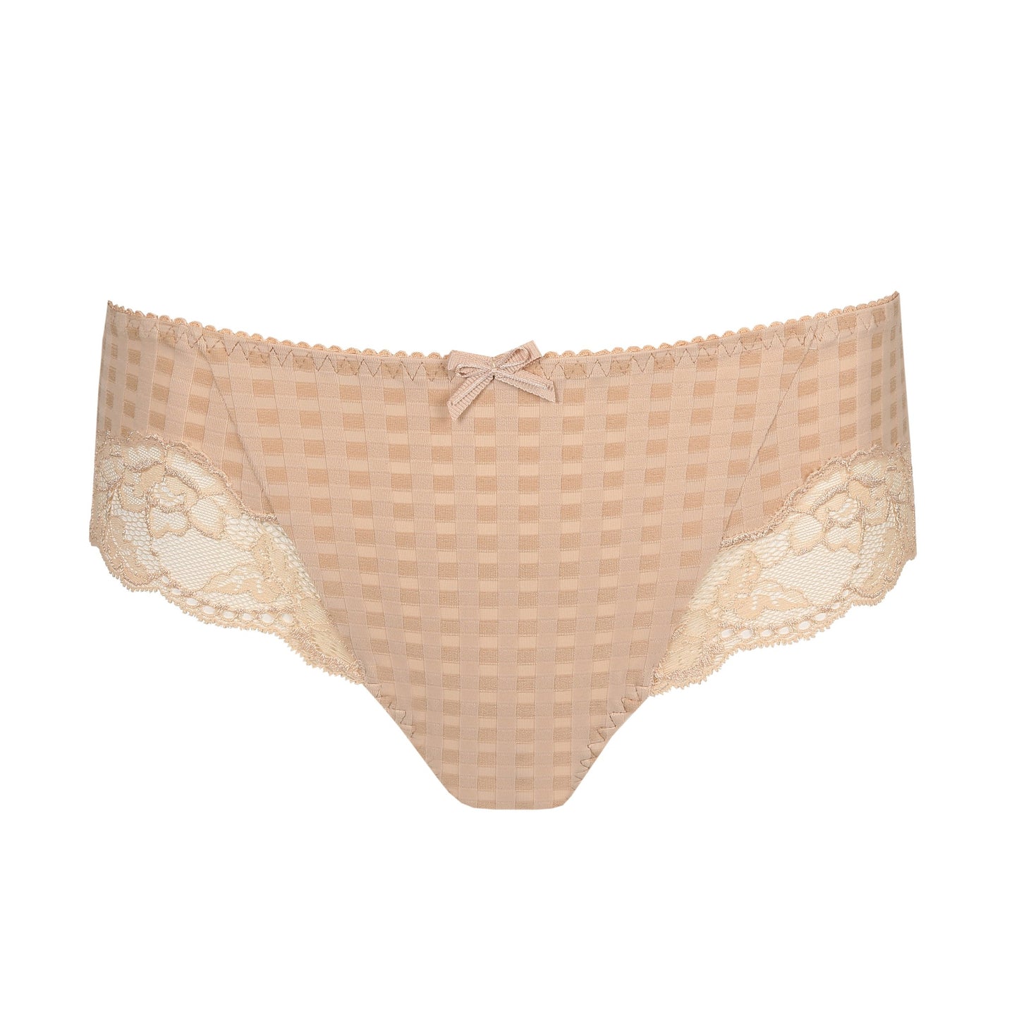 Front view of the Madison cheeky cut panty with lace inserts in Caffe Latte by Primadonna.