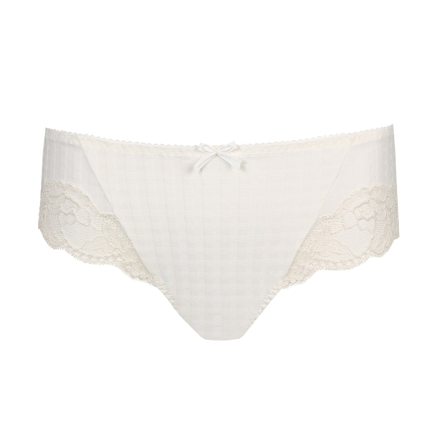 Front view of the Madison cheeky cut panty with lace inserts in Natural by Primadonna.