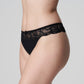 Side view of a woman wearing the Madison Thong in Black by PrimaDonna.