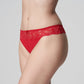 Side view of a woman wearing the Madison Thong in Scarlet by PrimaDonna.